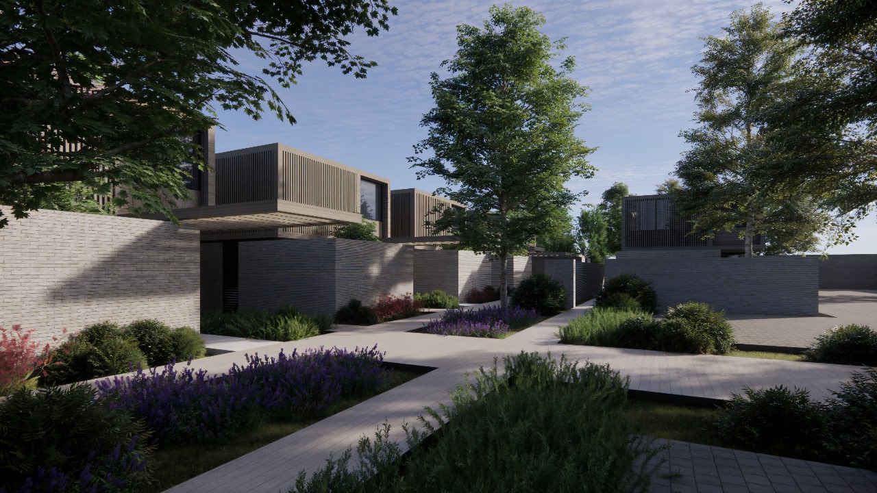 Render paisajismo entre casas Olivia
